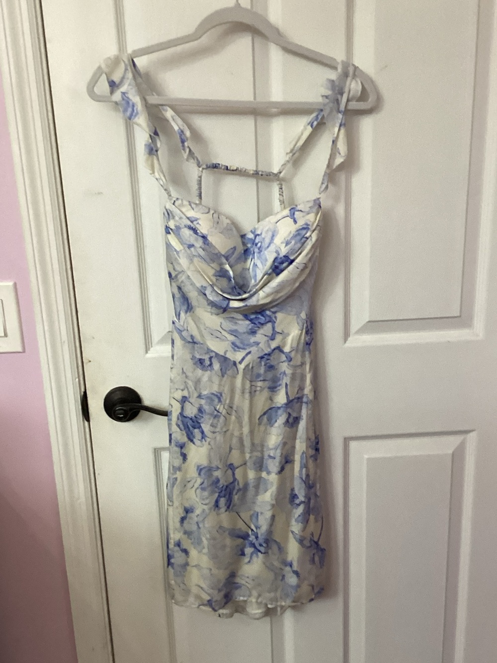 Maje Blue & White Floral Midi Slip Dress